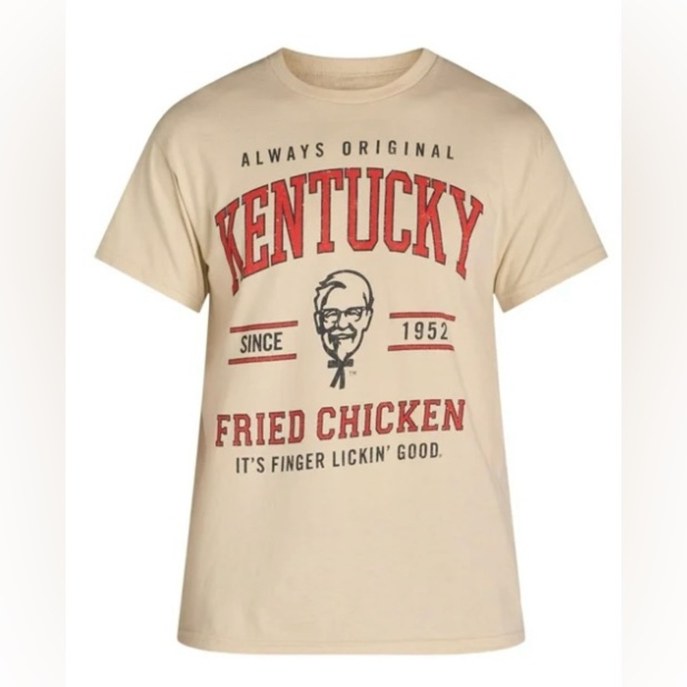New KFC Logo Cream Red Cotton Graphic Tee Mens size 3XL Short Sleeves Kentucky